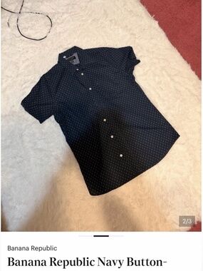 Banana Republic Navy Dot Print Button Down Shirt | Slim Fit Men’s Medium